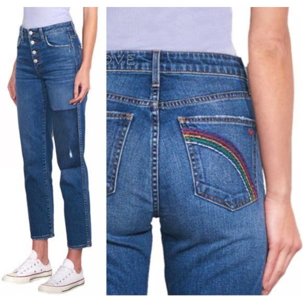 SUNDRY Embroidered Jeans with Rainbow and‎ Love Design, Women's Size 25